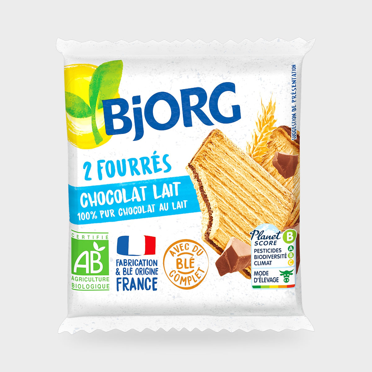 Fourrés chocolat au lait bio Bjorg – carton de 10 × 50 g