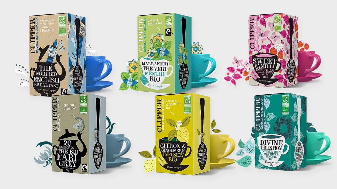 Six boîtes de thés et infusions Clipper bio