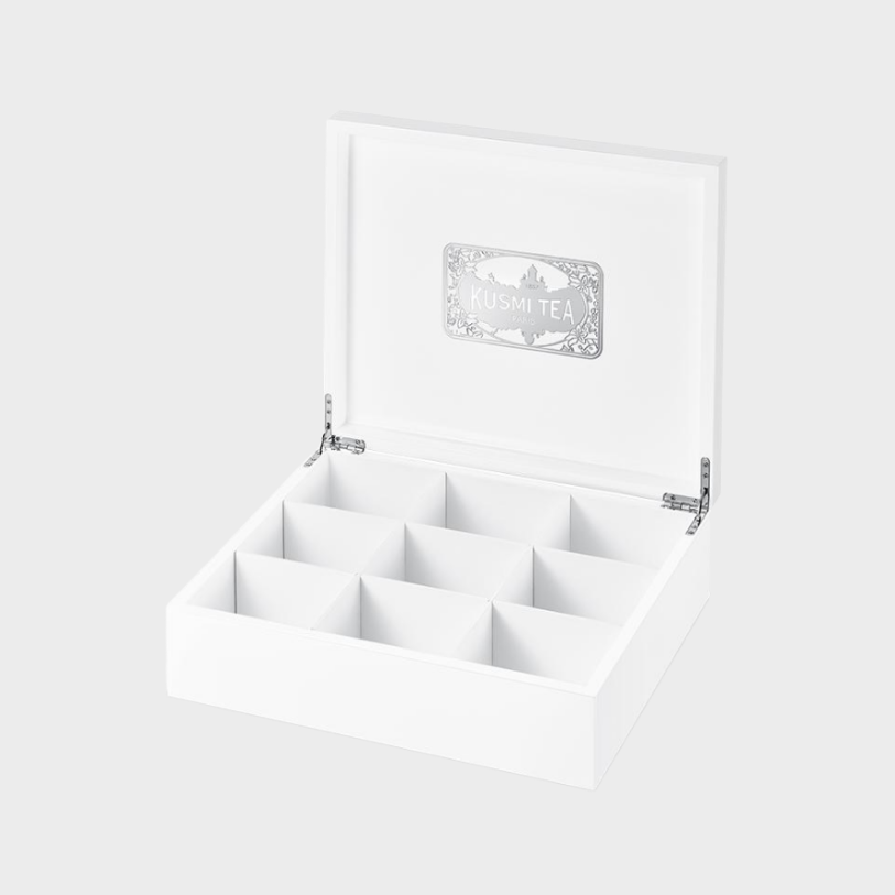 Coffret de présentation Kusmi Tea en bois blanc laqué 9 cases