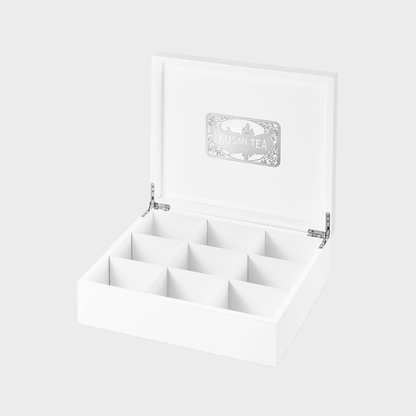 Coffret de présentation Kusmi Tea en bois blanc laqué 9 cases