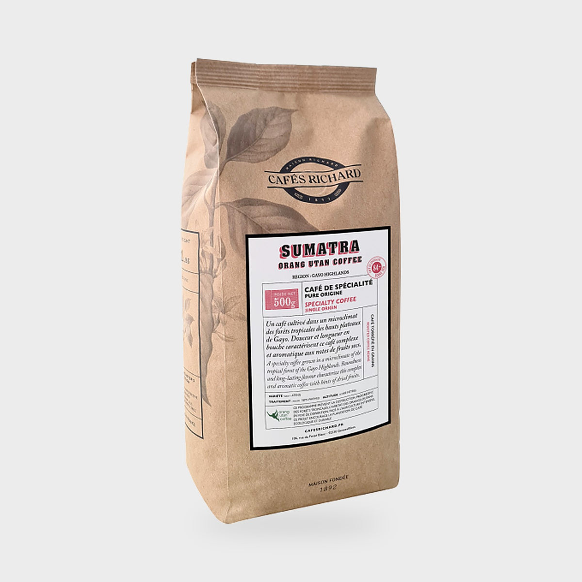 Sumatra Orang Utan Coffee Cafés Richard café en grains 500 g