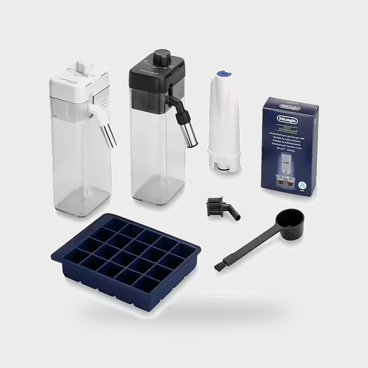 Accessoires De'Longhi PrimaDonna Aromatic : carafes à lait, cartouche filtrante, détartrant et bac à glaçons