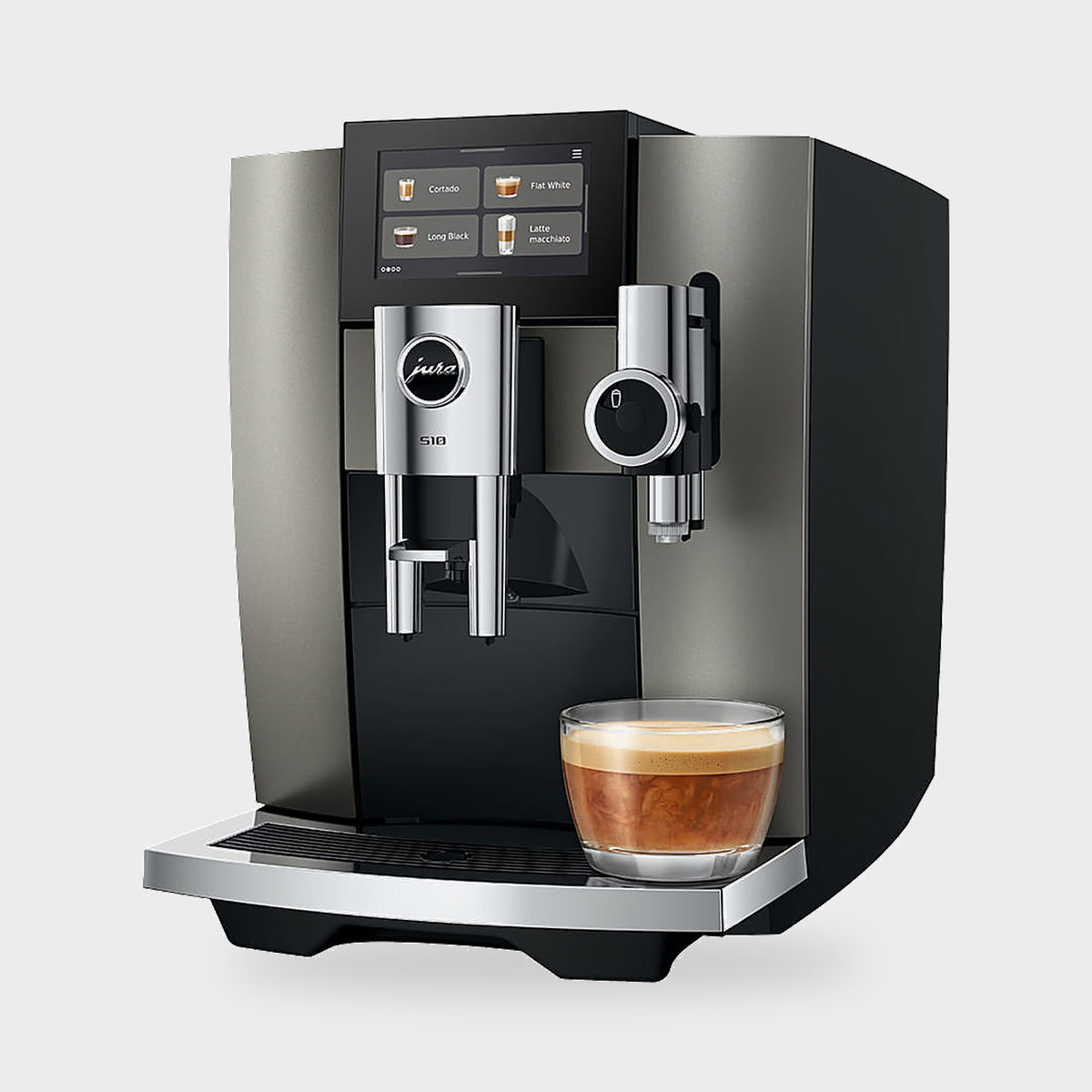 Machine à café Jura S10 Dark Inox vue de face, 45 spécialités