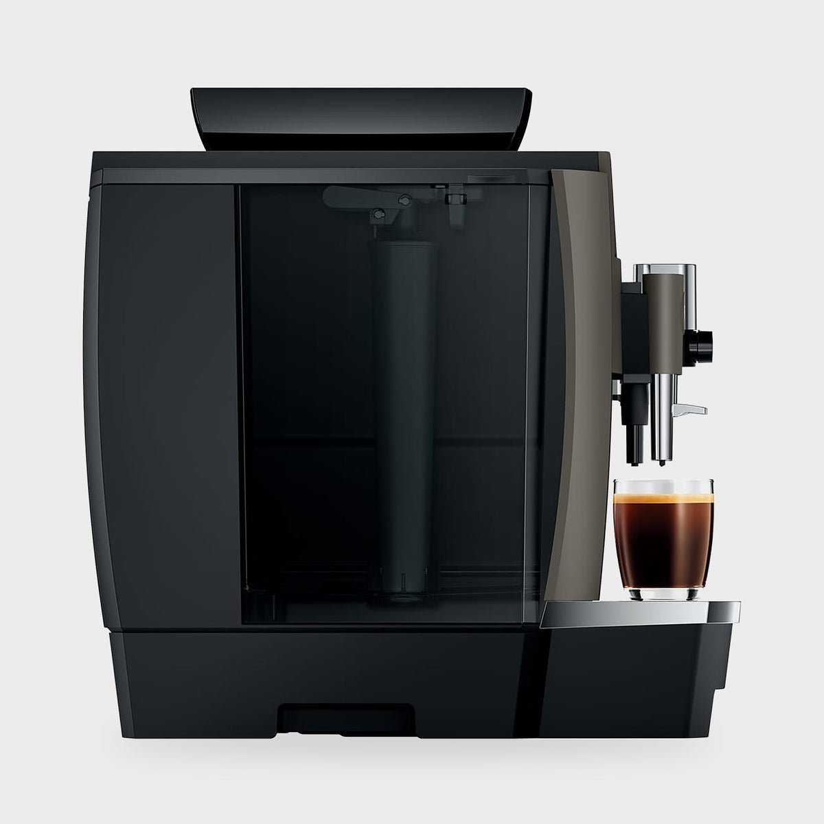 Jura W8 Dark Inox vue de profil, réservoir d'eau amovible