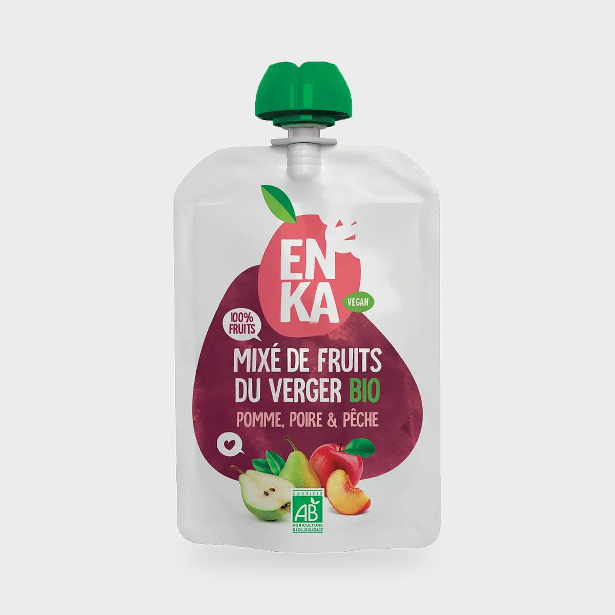 Mixé pomme, poire, pêche bio Enka – carton de 20 × 90 g