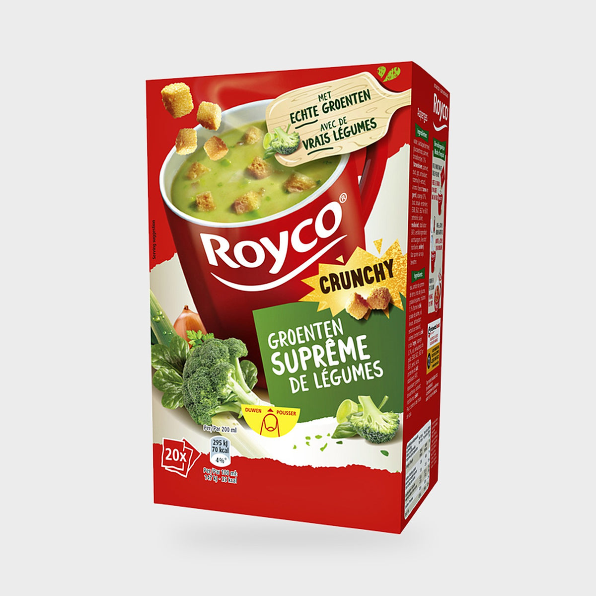 Soupe Royco Crunchy suprême de légumes, nouvel emballage de la boîte de 20 sachets