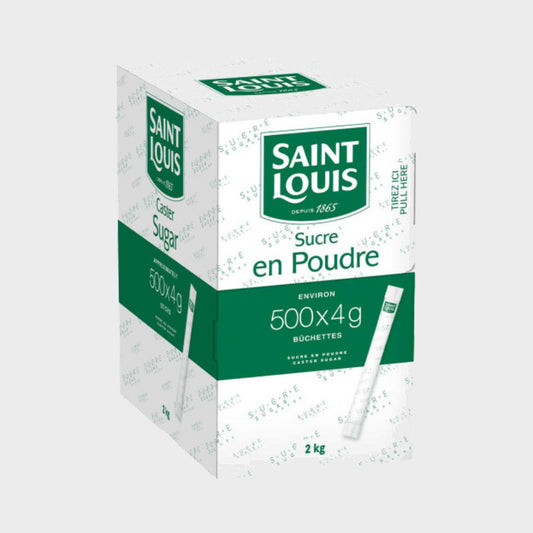 Carton 500 bûchettes sucre blanc en poudre Saint Louis 4g individuelles HACCP CHR