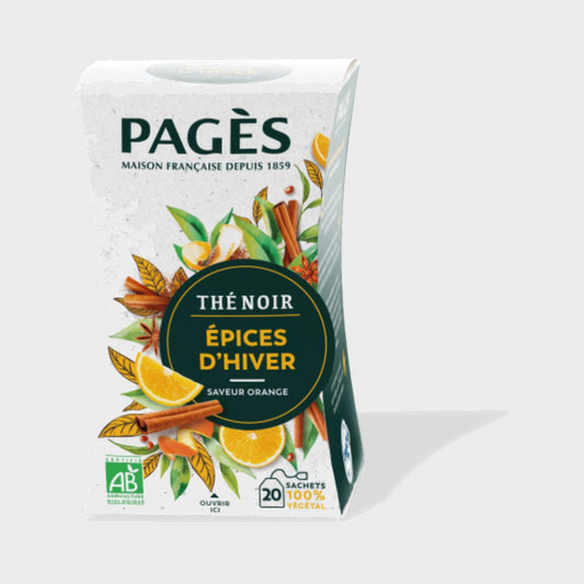 Thé noir Épices d'Hiver Pagès 20 sachets bio cannelle orange badiane français