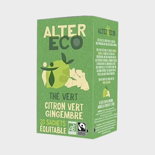 Boîte Alter Eco thé vert citron gingembre, 20 sachets bio de Ceylan